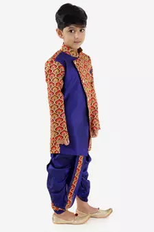 Turquiose MAYA AZTEC PRINT FESTIVE  SHERWANI WITH  DHOTI