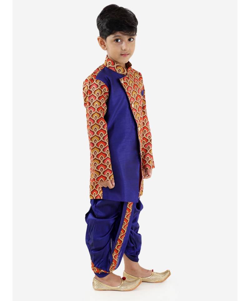 Turquiose MAYA AZTEC PRINT FESTIVE  SHERWANI WITH  DHOTI