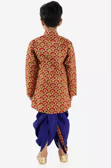 Turquiose MAYA AZTEC PRINT FESTIVE  SHERWANI WITH  DHOTI