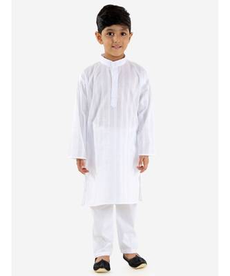 white HANDLOOM WHITE COTTON KURTA PYJAMA 3