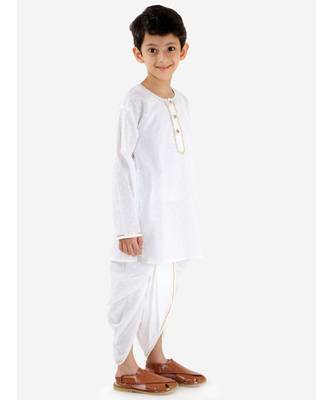 white AVEY  PURE COTTONJAQUARD  ROUND NECK KURTA DHOTI 1