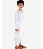 white AVEY  PURE COTTONJAQUARD  ROUND NECK KURTA DHOTI