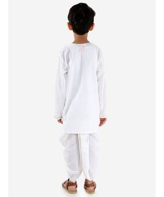 white AVEY  PURE COTTONJAQUARD  ROUND NECK KURTA DHOTI 4