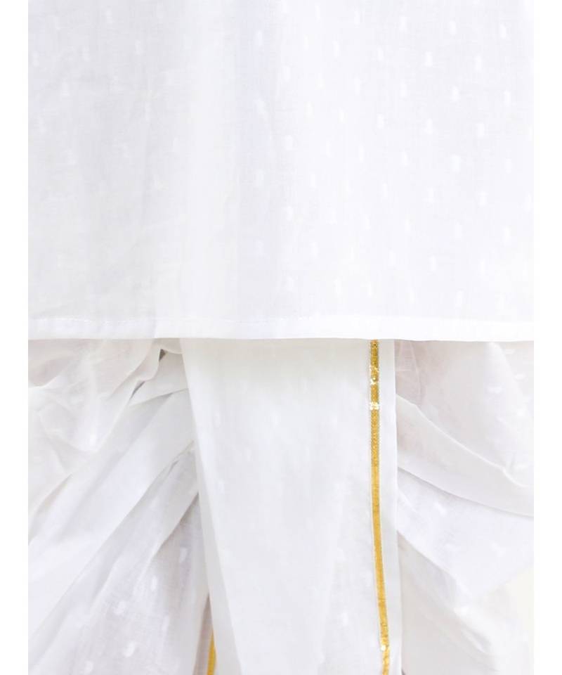 white AVEY  PURE COTTONJAQUARD  ROUND NECK KURTA DHOTI
