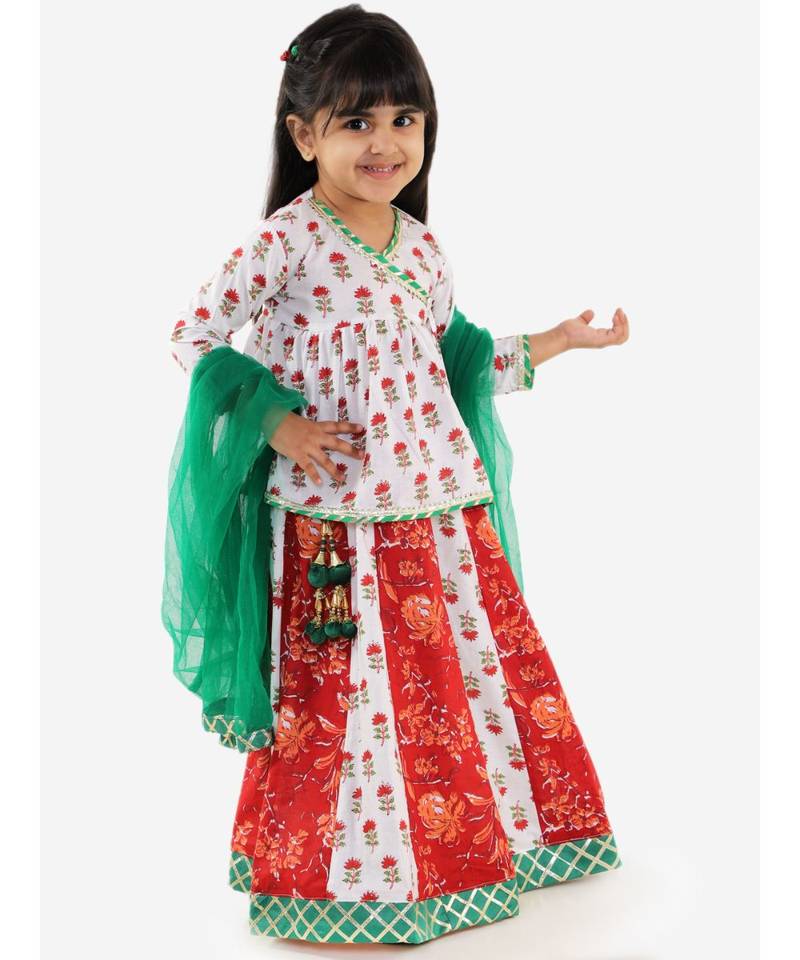 red BELA PEPLUM CHOLI WITH KALIDAAR LEHENGA