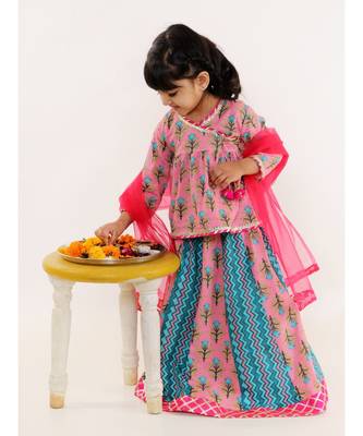 pink BELA PEPLUM CHOLI WITH KALIDAAR LEHENGA 2