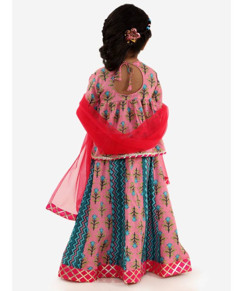 pink BELA PEPLUM CHOLI WITH KALIDAAR LEHENGA