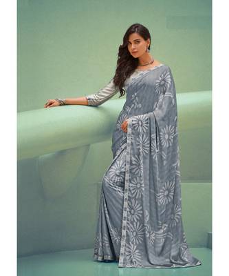 Grey woven georgette saree with blouse 1