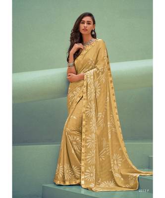 Yellow woven georgette saree with blouse 1