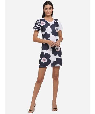 Big Flower Motif Black And White Short Tunic 1