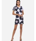 Big Flower Motif Black And White Short Tunic