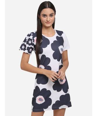Big Flower Motif Black And White Short Tunic 2