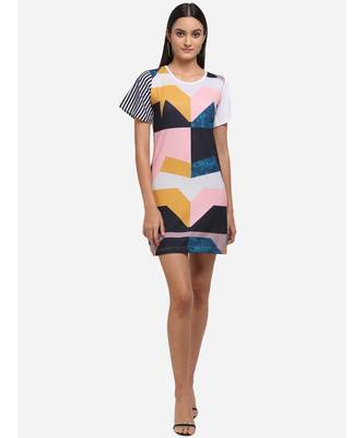 Abstract Printed White Short Tunic 1