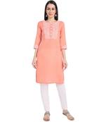 Women Peach Handwork Cotton Readymade Kurti