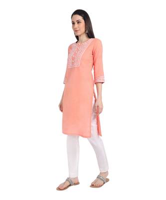 Women Peach Handwork Cotton Readymade Kurti 2