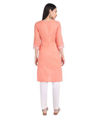 Women Peach Handwork Cotton Readymade Kurti 5