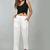 Women's White Cotton Solid Straight Trouser Pant
