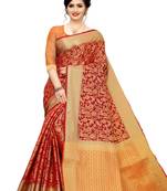 Red Woven silk Blend Saree With Blouse