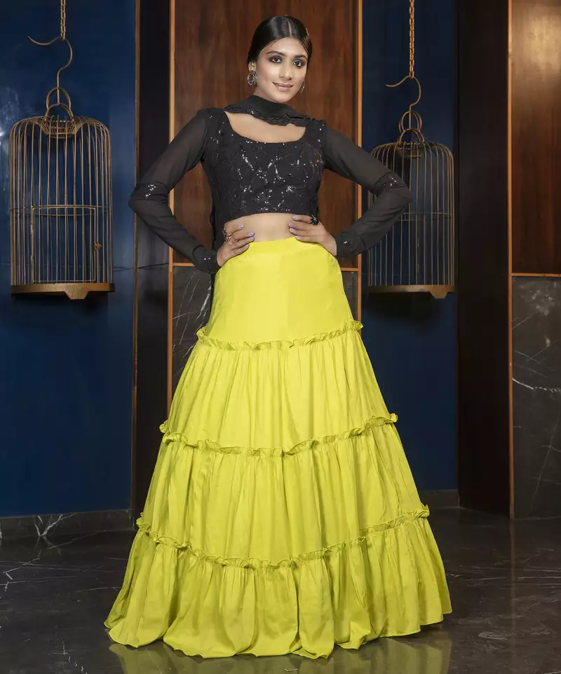 Green embroidered cotton Semi Stitched bridal lehenga