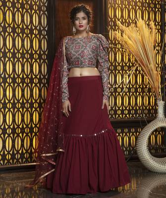 Maroon embroidered georgette Semi Stitched bridal lehenga 1