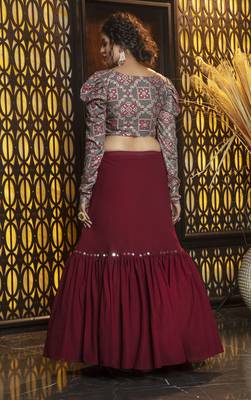 Maroon embroidered georgette Semi Stitched bridal lehenga 3