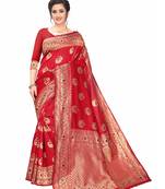 Red woven jacquard saree with blouse