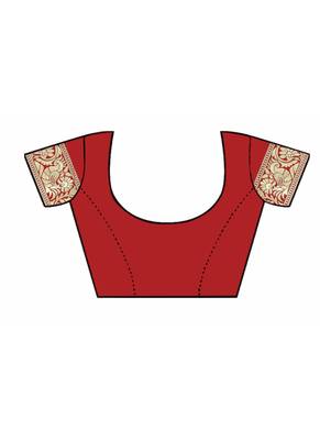 Red woven jacquard saree with blouse 5