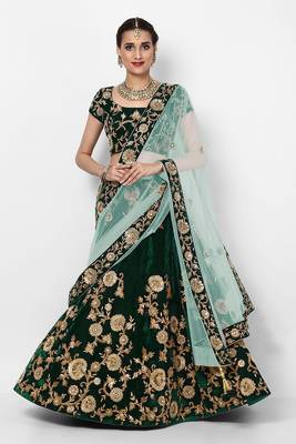 Green embroidered art silk semi stitched lehenga 1