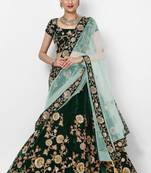 Green embroidered art silk semi stitched lehenga