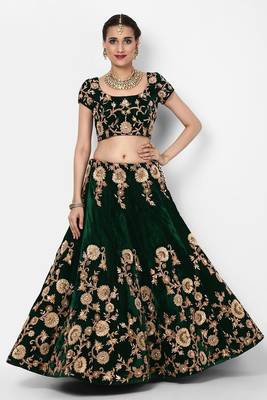 Green embroidered art silk semi stitched lehenga 2