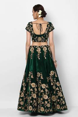 Green embroidered art silk semi stitched lehenga 3