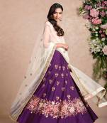 Purple embroidered art silk semi stitched lehenga