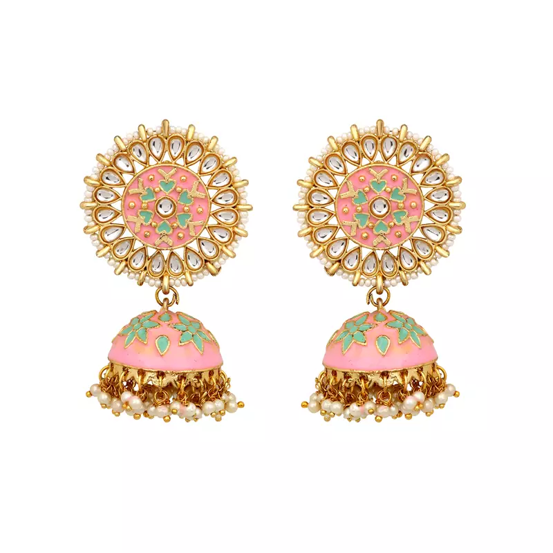 Pink pearl jhumkas