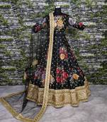 Black embroidered art silk semi stitched lehenga