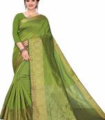 Green Plain Jacquard Saree With Blouse