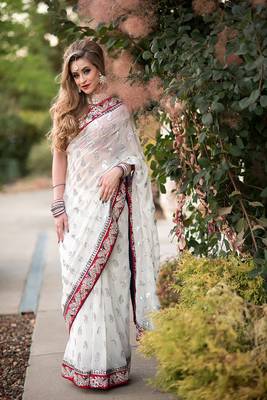 White embroidered georgette saree with blouse 1