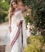 White embroidered georgette saree with blouse