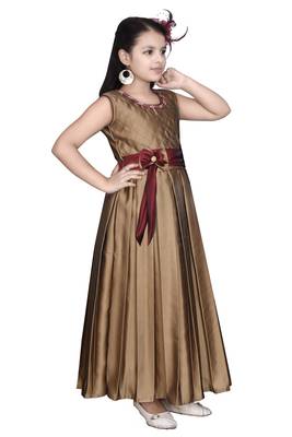 Gold plain satin kids-girl-gowns 2