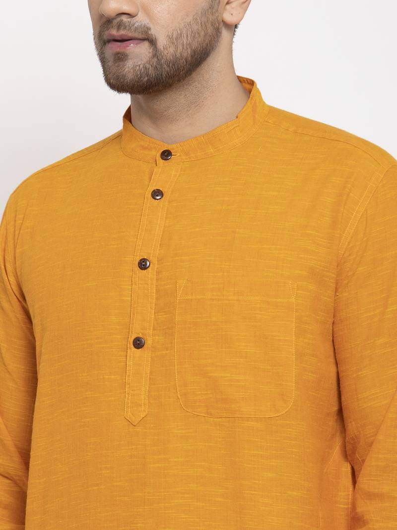 Yellow woven cotton menkurtas Abhiyuthan 3365825