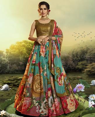 Multicolor embroidered organza semi stitched floral lehenga 1