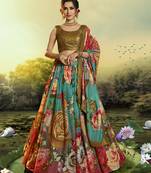 Multicolor embroidered organza semi stitched floral lehenga