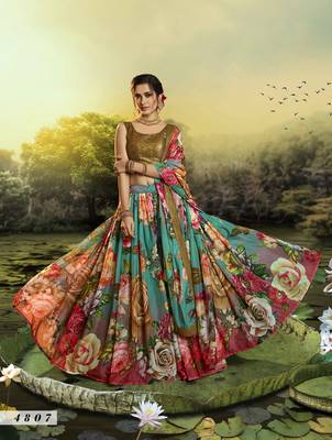 Multicolor embroidered organza semi stitched floral lehenga 2