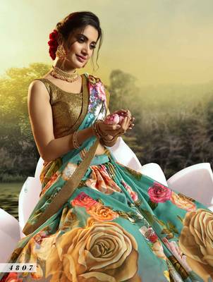 Multicolor embroidered organza semi stitched floral lehenga 4