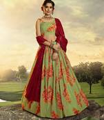 Green embroidered organza semi stitched floral lehenga