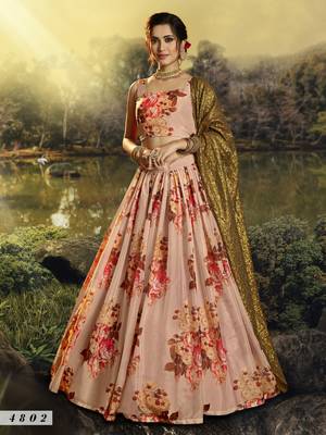 Peach embroidered organza semi stitched floral lehenga 1