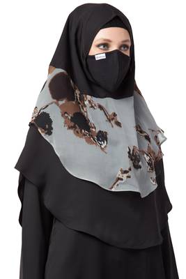 3 Pcs Set : Hijab, Under Hijab Cap & Mask 3