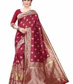 Maroon Woven Jacquard Saree With Blouse