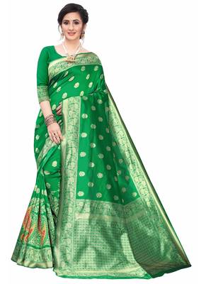 Green Woven Jacquard Saree With Blouse 1