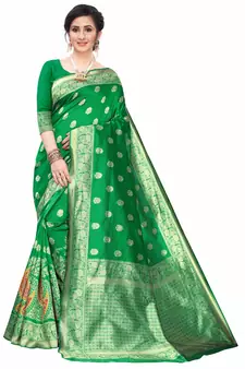 Green Woven Jacquard Saree With Blouse