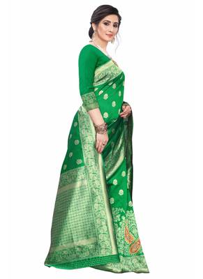 Green Woven Jacquard Saree With Blouse 3